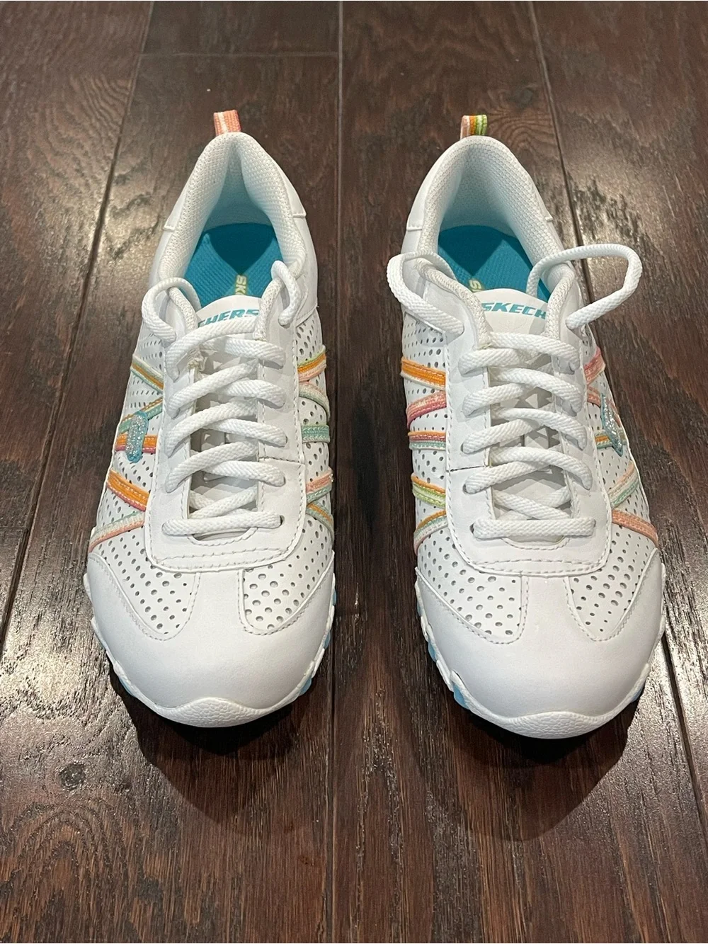 Skechers Bikers Women White Shoes Sneakers Bungee Glitter  Size 8